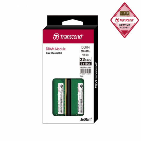 Transcend 32GB JetRAM DDR4 3200Mhz U-DIMM 1Rx8 2Gx16 CL22 1.2V Desktop RAM